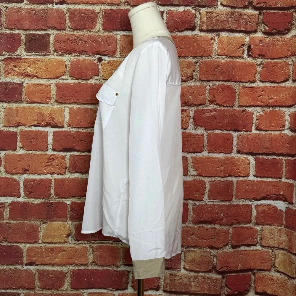 Michael Kors White Pullover V‎ Neck Blouse Pockets Women's Size Medium